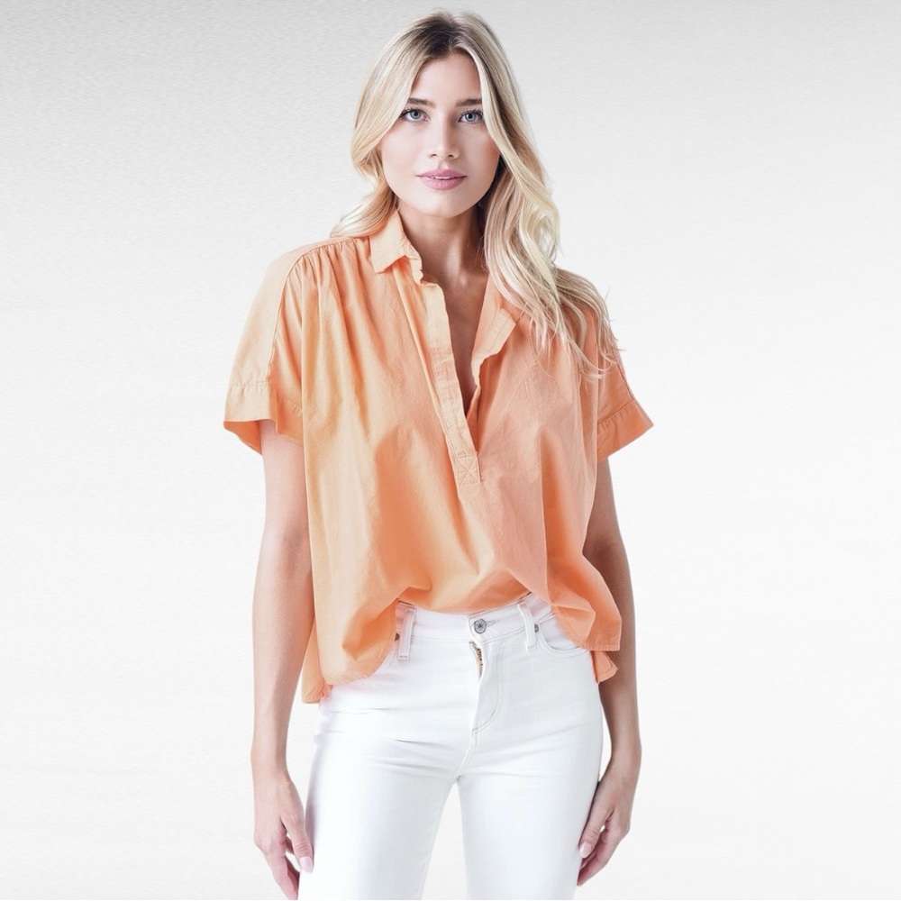 CALI by Cali Dreaming | Light Apricot Montley Top Relaxed Fit Cotton Shirt